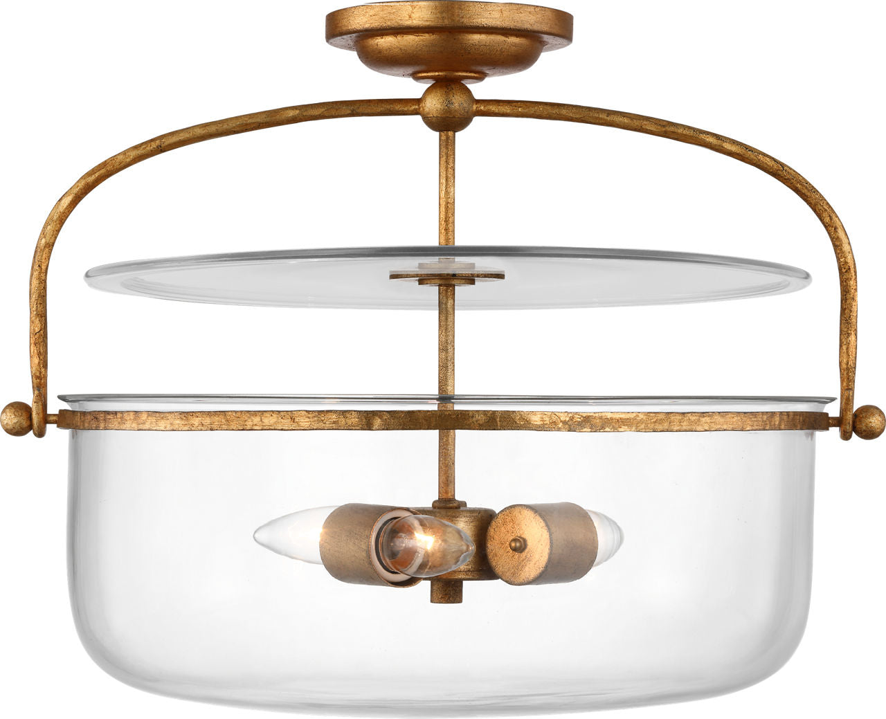 Lorford Medium Semi-Flush Lantern | Gilded Iron | Clear Glass