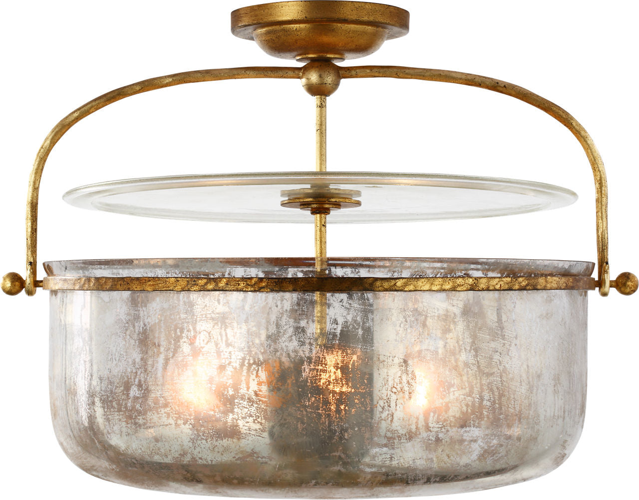 Lorford Medium Semi-Flush Lantern | Gilded Iron | Mercury Glass