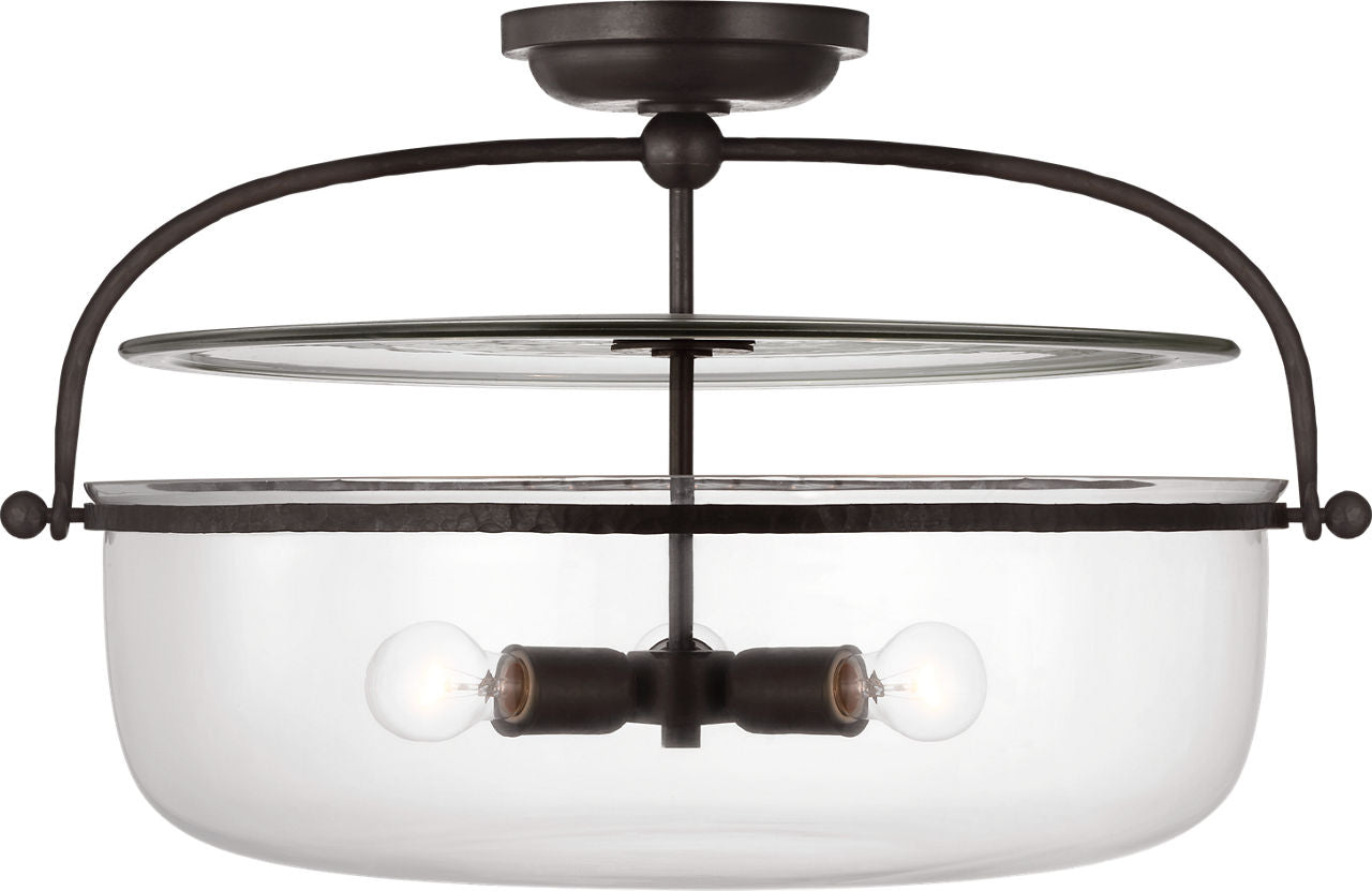 Lorford Large Semi Flush Lantern | Aged Iron | Clear Glass