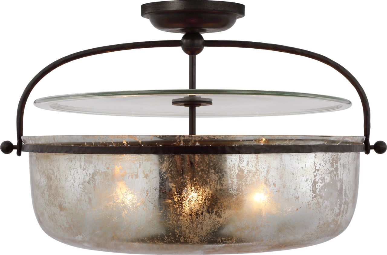 Lorford Large Semi Flush Lantern | Aged Iron | Antique Mercury Glass