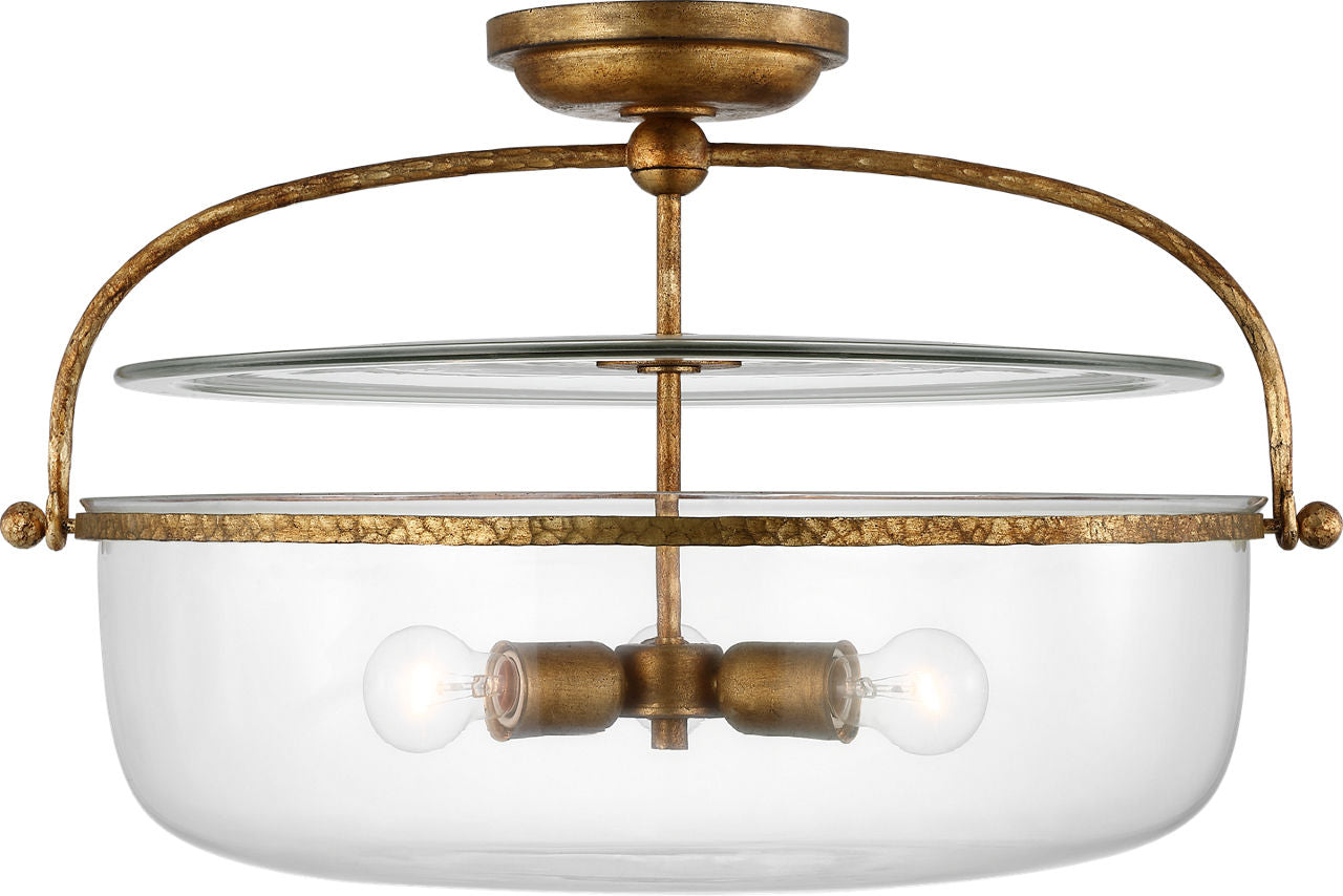Lorford Large Semi Flush Lantern | Gilded Iron | Clear Glass