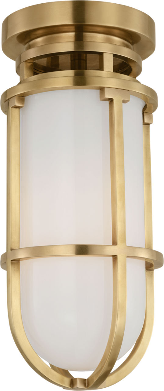 Gracie Tall Flush Mount | Antique-Burnished Brass | White Glass