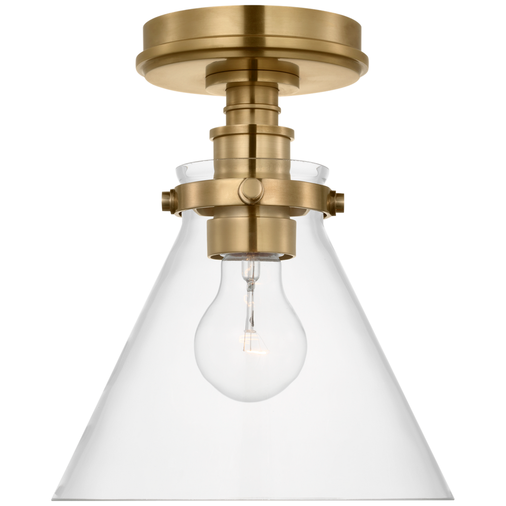 Parkington 9" Conical Flush Mount | Antique-Burnished Brass | Clear Glass