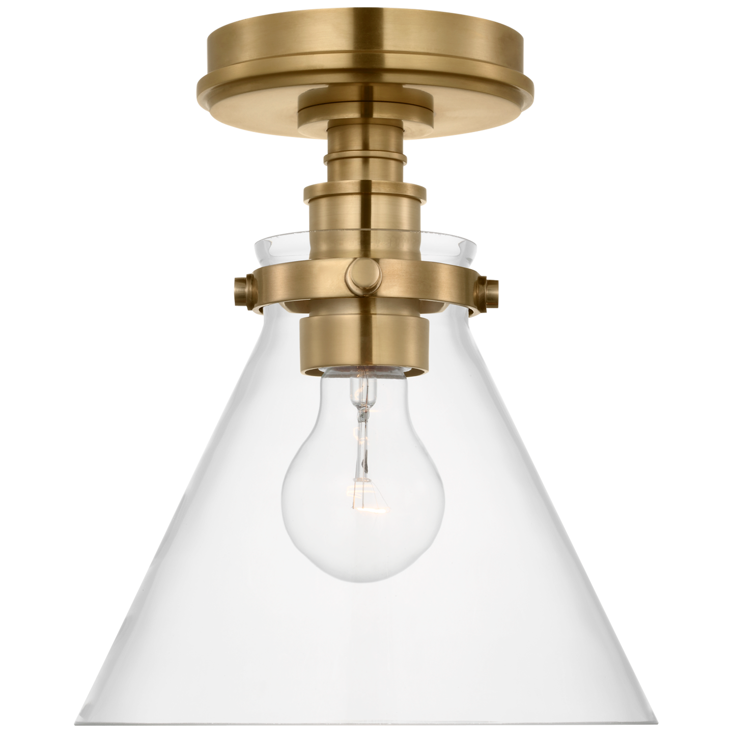 Parkington 9" Conical Flush Mount | Antique-Burnished Brass | Clear Glass