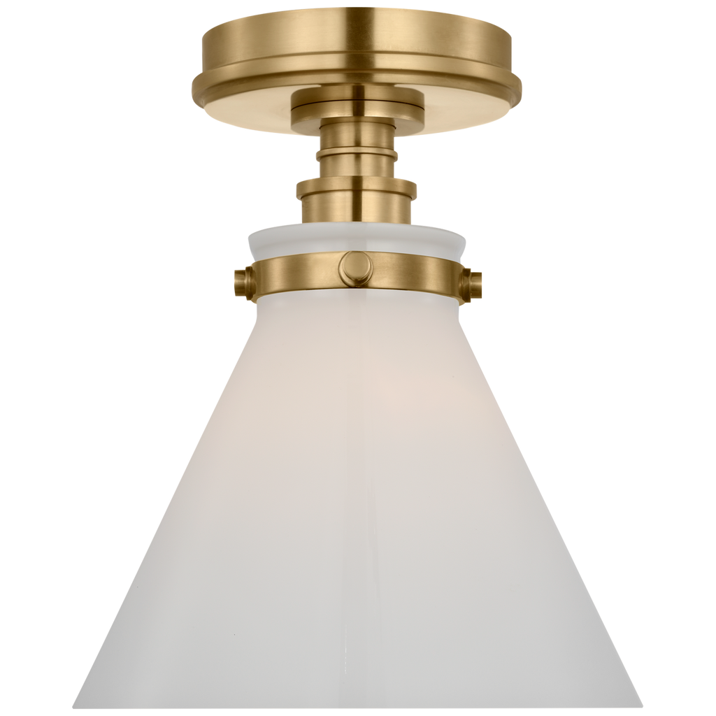Parkington 9" Conical Flush Mount | Antique-Burnished Brass | White Glass