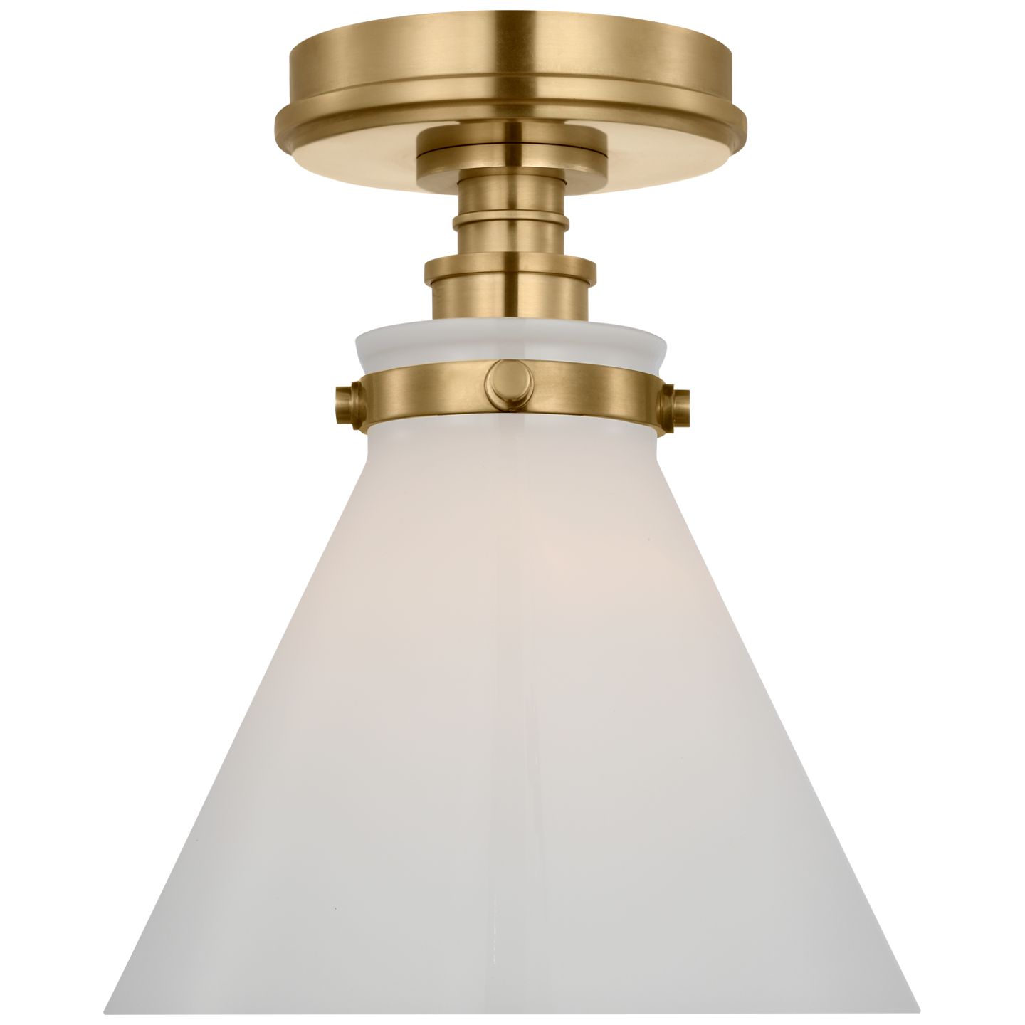 Parkington 9" Conical Flush Mount | Antique-Burnished Brass | White Glass