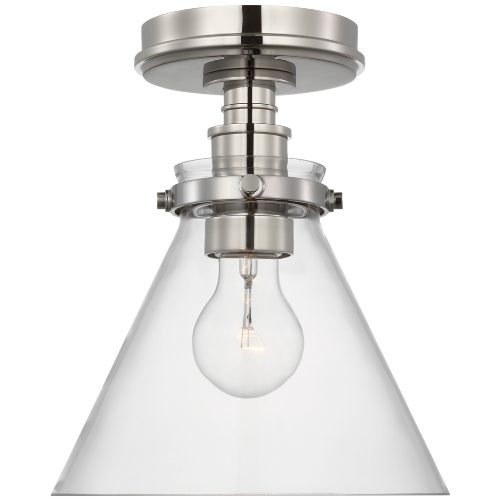 Parkington 9" Conical Flush Mount | Polished Nickel | Clear Glass