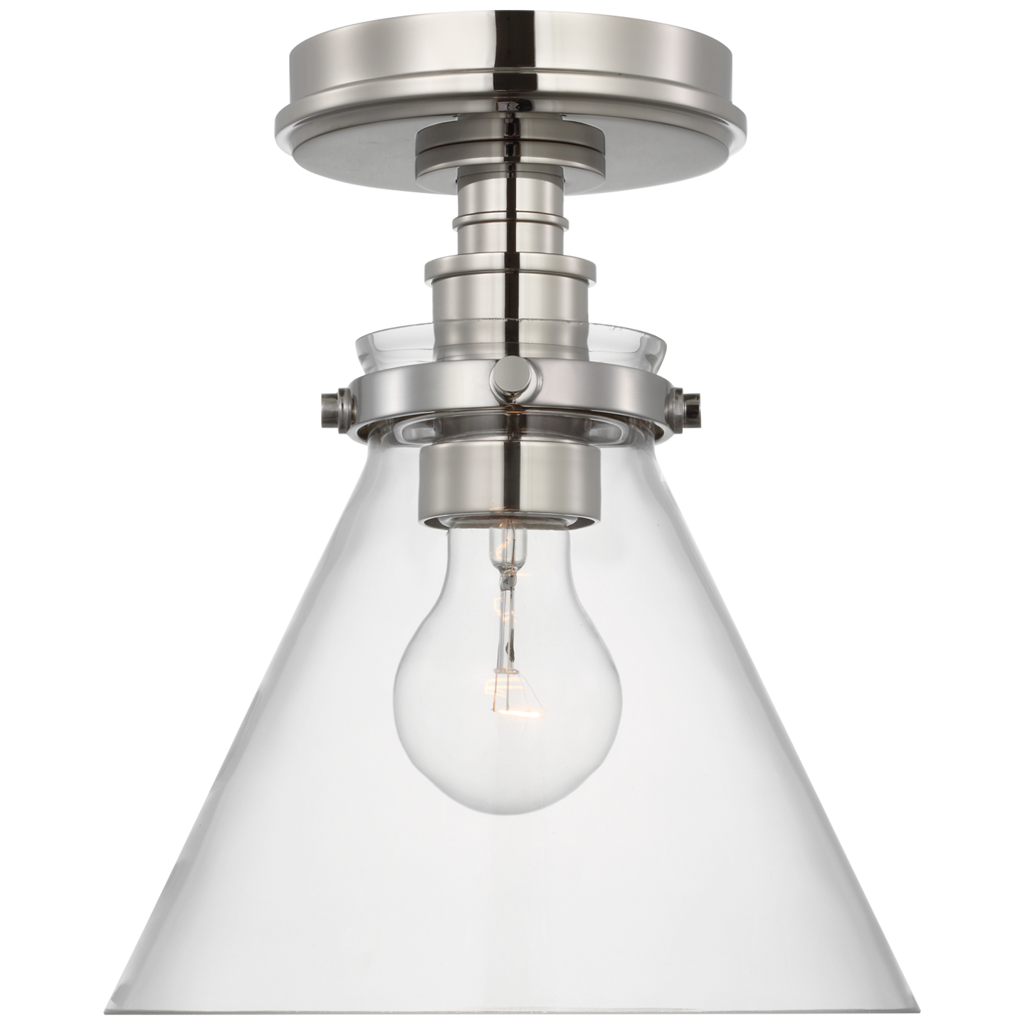 Parkington 9" Conical Flush Mount | Polished Nickel | Clear Glass