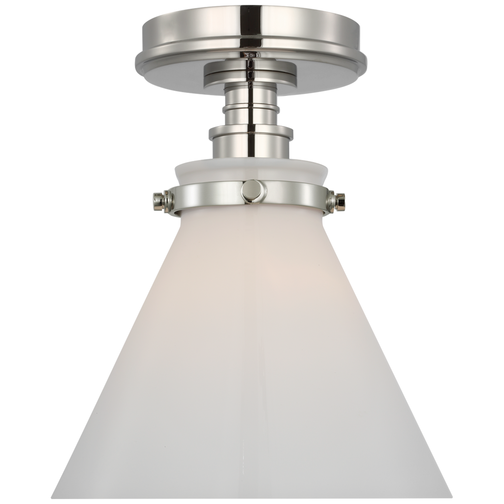 Parkington 9" Conical Flush Mount | Polished Nickel | White Glass