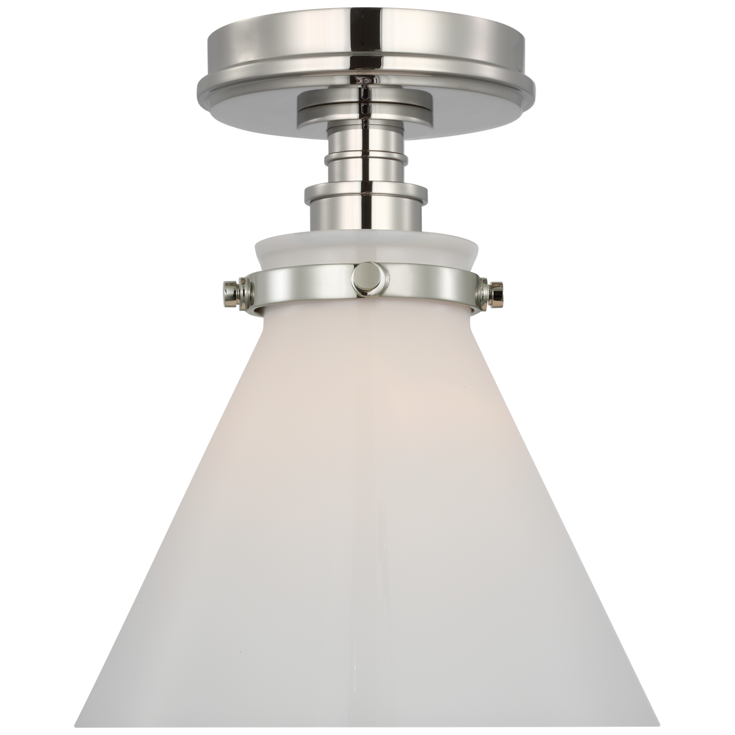 Parkington 9" Conical Flush Mount | Polished Nickel | White Glass