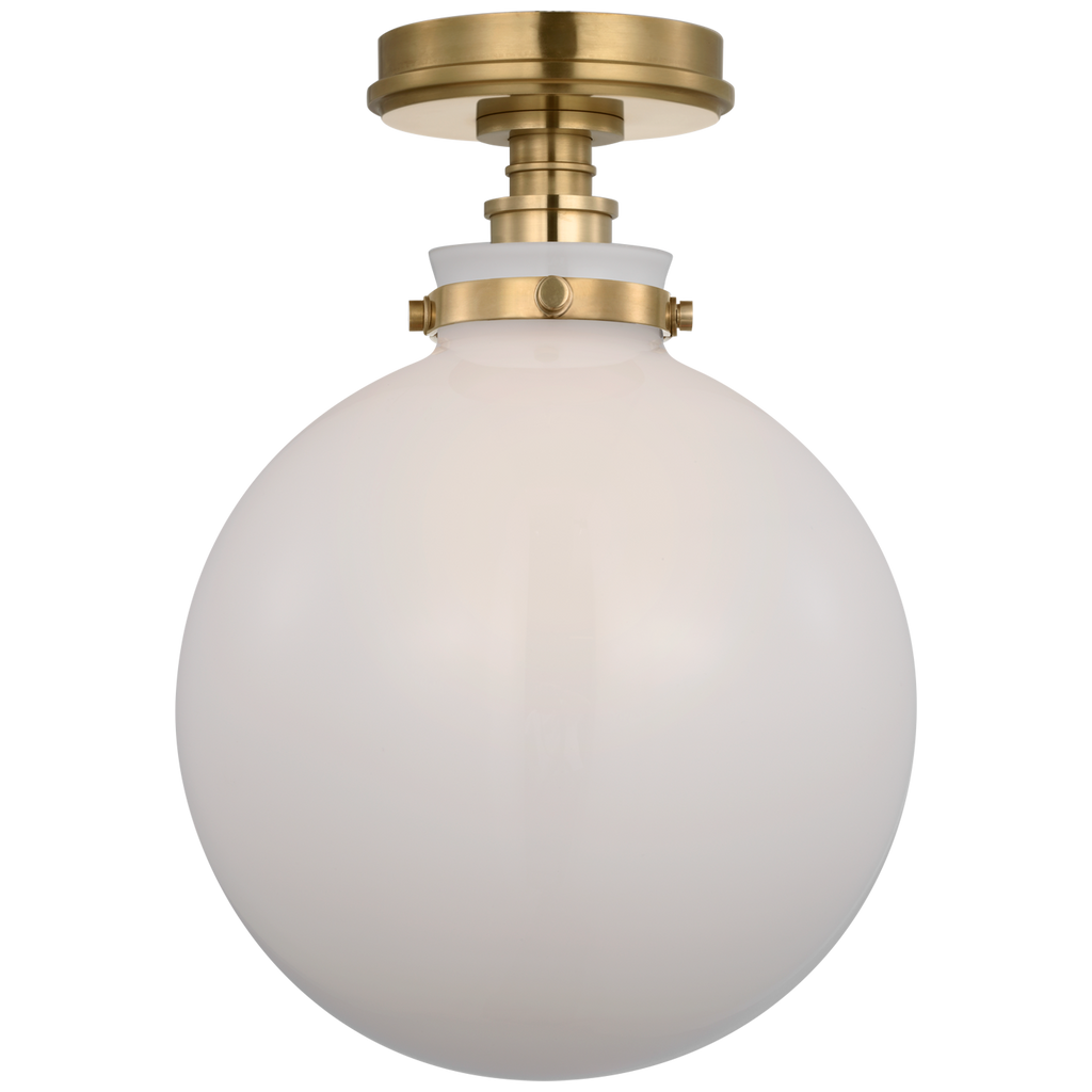 Parkington 10" Globe Flush Mount | Antique-Burnished Brass | White Glass