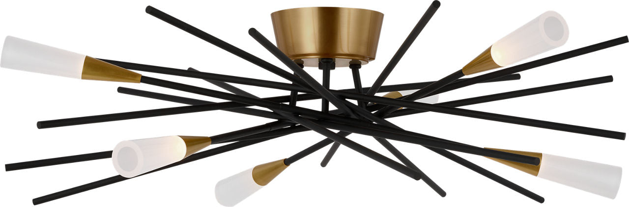 Stellar Flush Mount | Matte Black and Antique Brass | Frosted Acrylic
