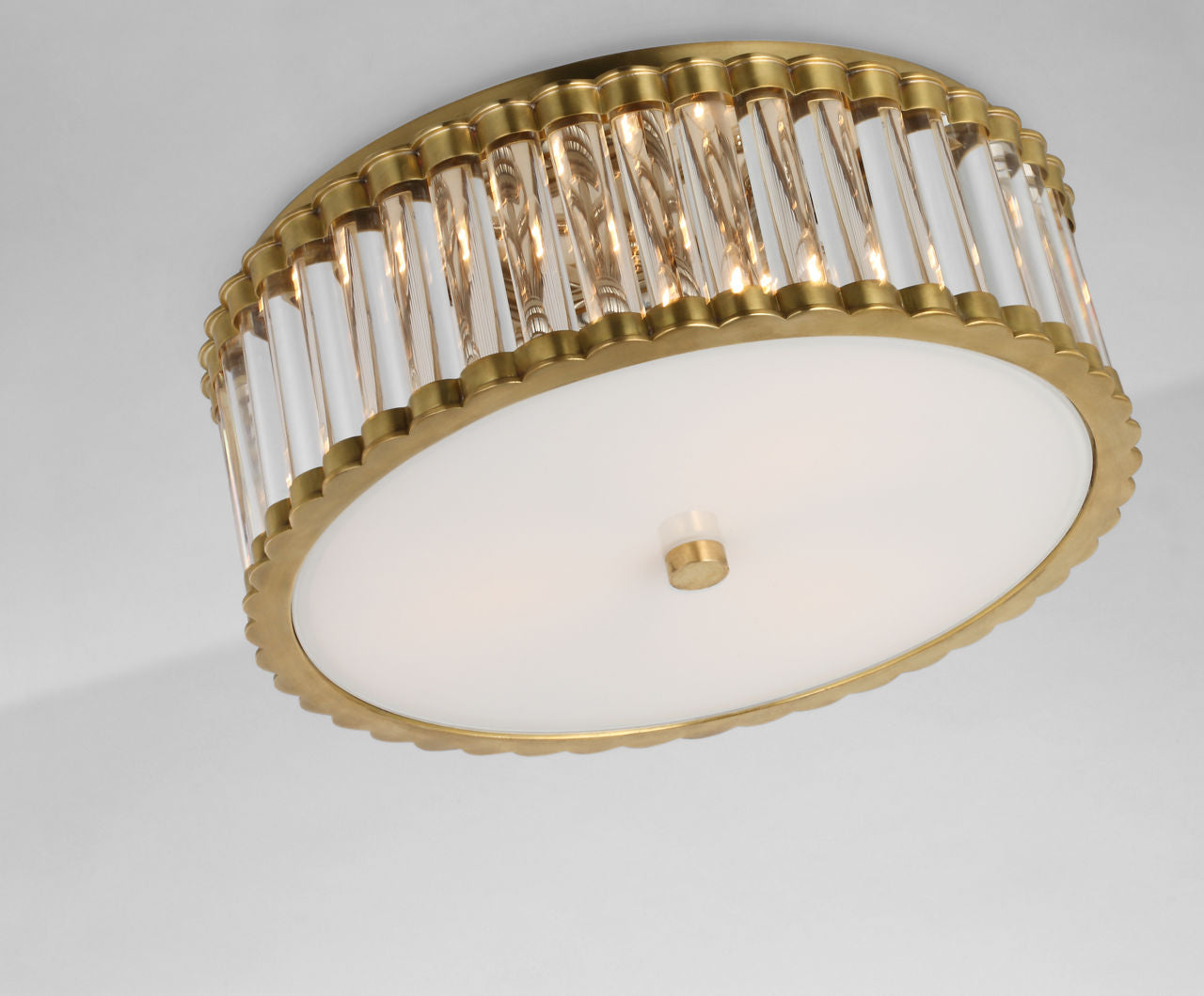Kean 14" Flush Mount | Hand-Rubbed Antique Brass | Clear Glass Rods and Frosted Glass Diffuser