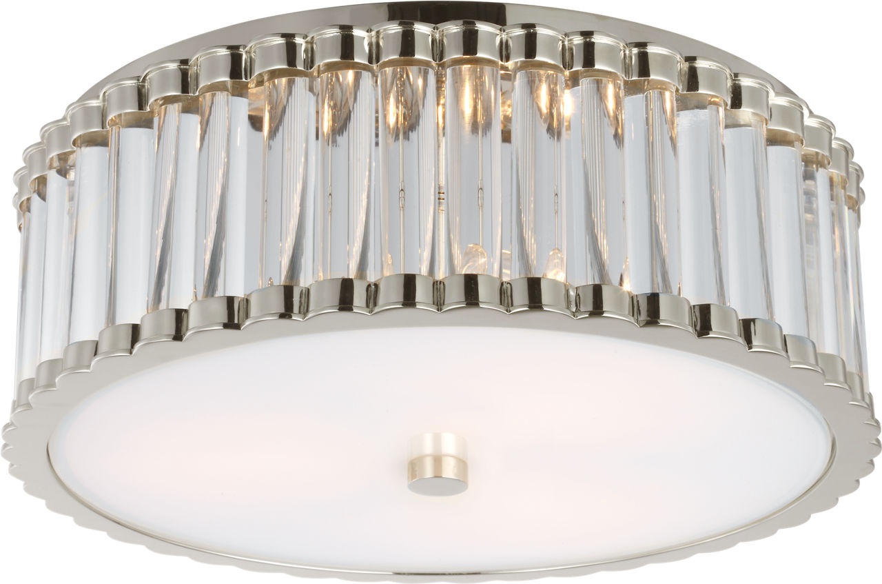Kean 14" Flush Mount | Polished Nickel | Clear Glass Rods and Frosted Glass Diffuser