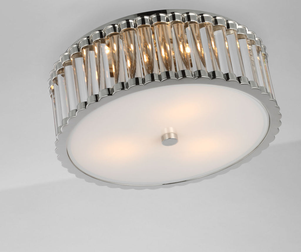 Kean 14" Flush Mount | Polished Nickel | Clear Glass Rods and Frosted Glass Diffuser