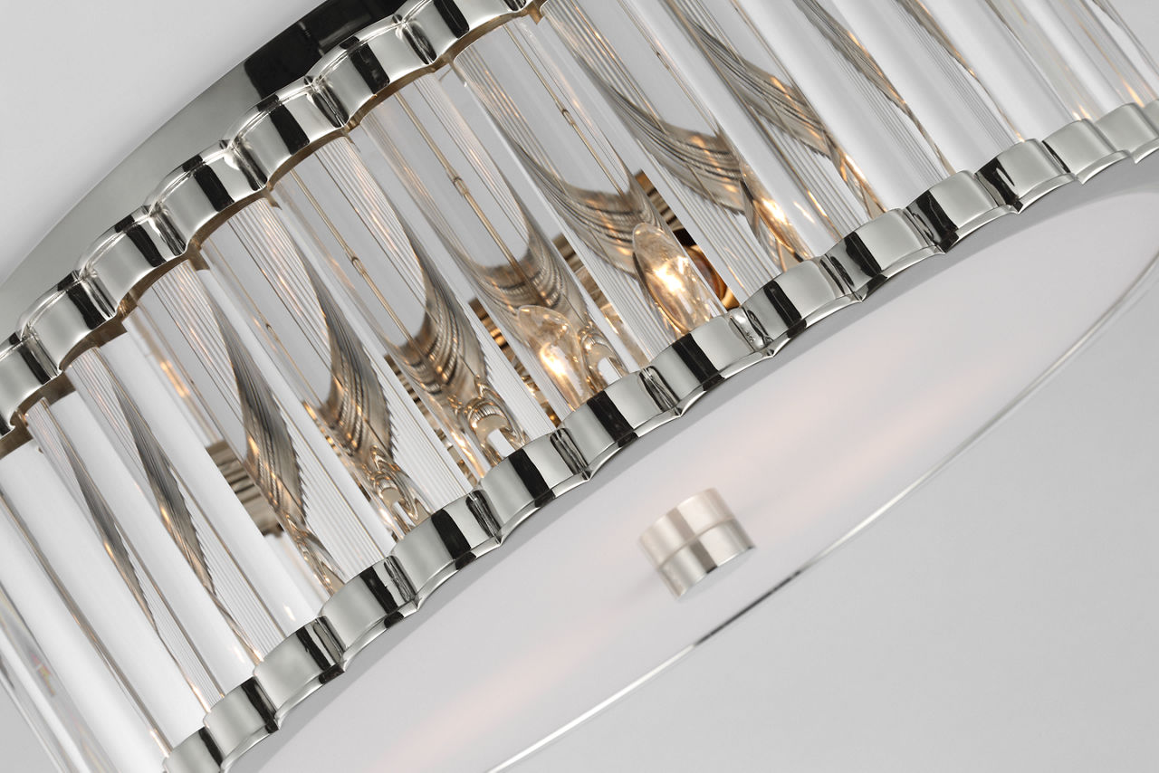 Kean 14" Flush Mount | Polished Nickel | Clear Glass Rods and Frosted Glass Diffuser
