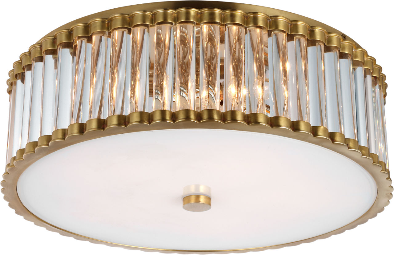 Kean 18" Flush Mount | Hand-Rubbed Antique Brass | Clear Glass Rods and Frosted Glass Diffuser