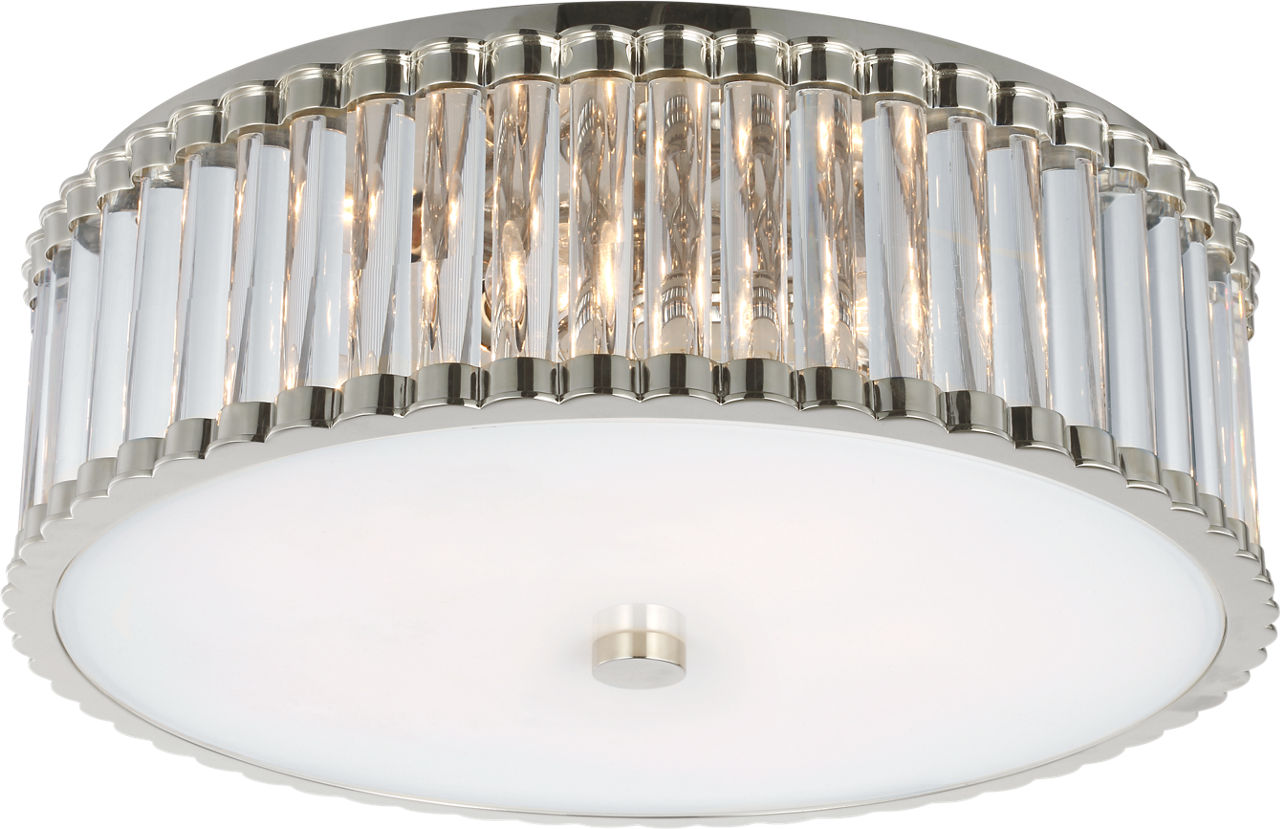 Kean 18" Flush Mount | Polished Nickel | Clear Glass Rods and Frosted Glass Diffuser