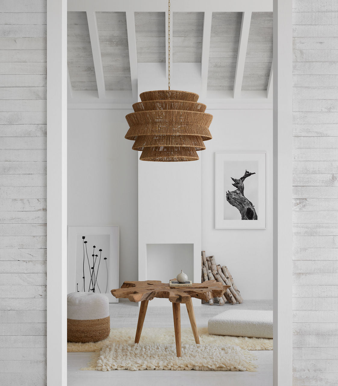 Antigua XL Drum Chandelier | Antique-Burnished Brass and Natural Abaca