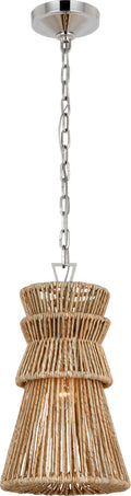 Antigua 10" Pendant | Polished Nickel and Natural Abaca