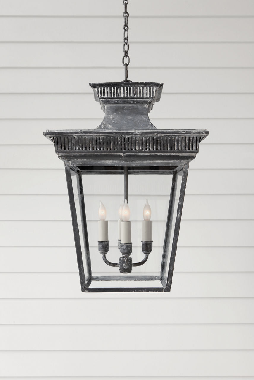 Elsinore Medium Hanging Lantern | Weathered Zinc | Clear Glass