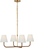 Basden Medium Single Tier Chandelier | Antique-Burnished Brass and Natural Rattan | Linen Shades