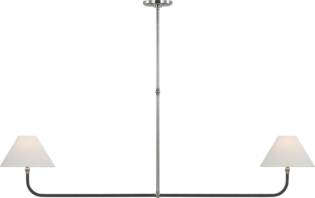 Basden Extra Large Linear Chandelier | Polished Nickel and Black Rattan | Linen Shades