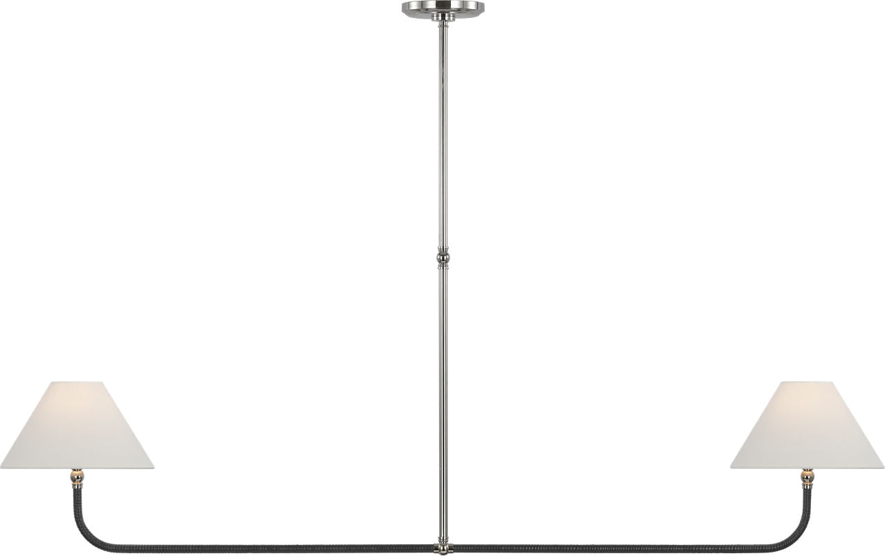 Basden Extra Large Linear Chandelier | Polished Nickel and Black Rattan | Linen Shades