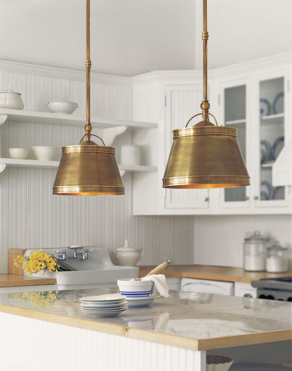 Sloane Single Shop Light | Antique-Burnished Brass | Antique-Burnished Brass Shade