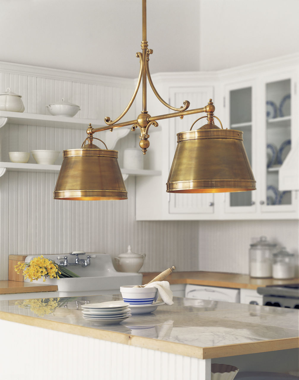 Sloane Double Shop Pendant | Antique-Burnished Brass | Antique-Burnished Brass Shades