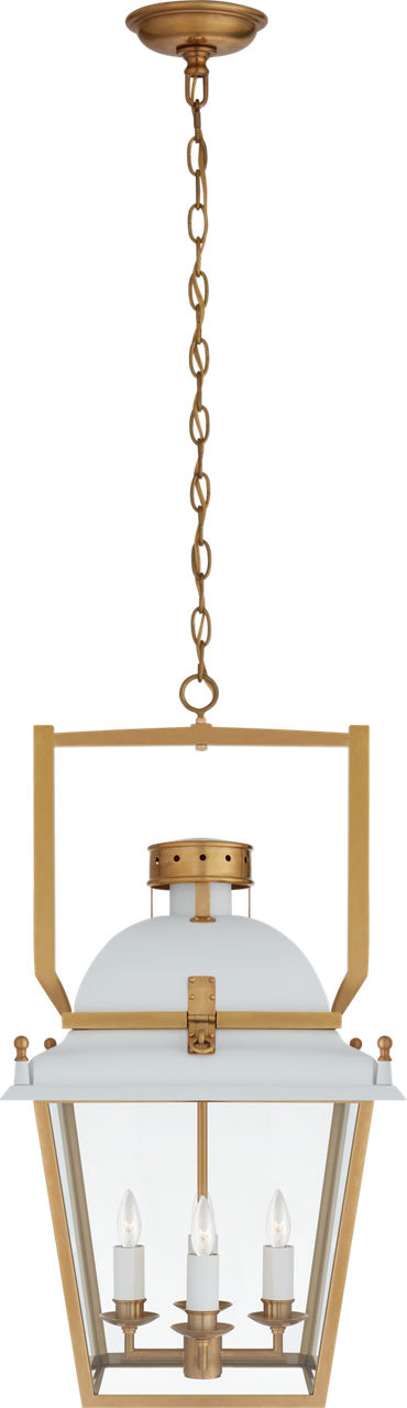 Coventry Small Lantern | Matte White and Antique-Burnished Brass | Clear Glass