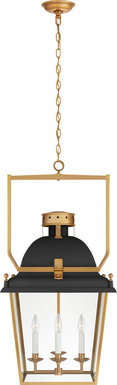 Coventry Medium Lantern | Matte Black and Antique-Burnished Brass | Clear Glass
