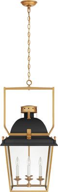 Coventry Medium Lantern | Matte Black and Antique-Burnished Brass | Clear Glass