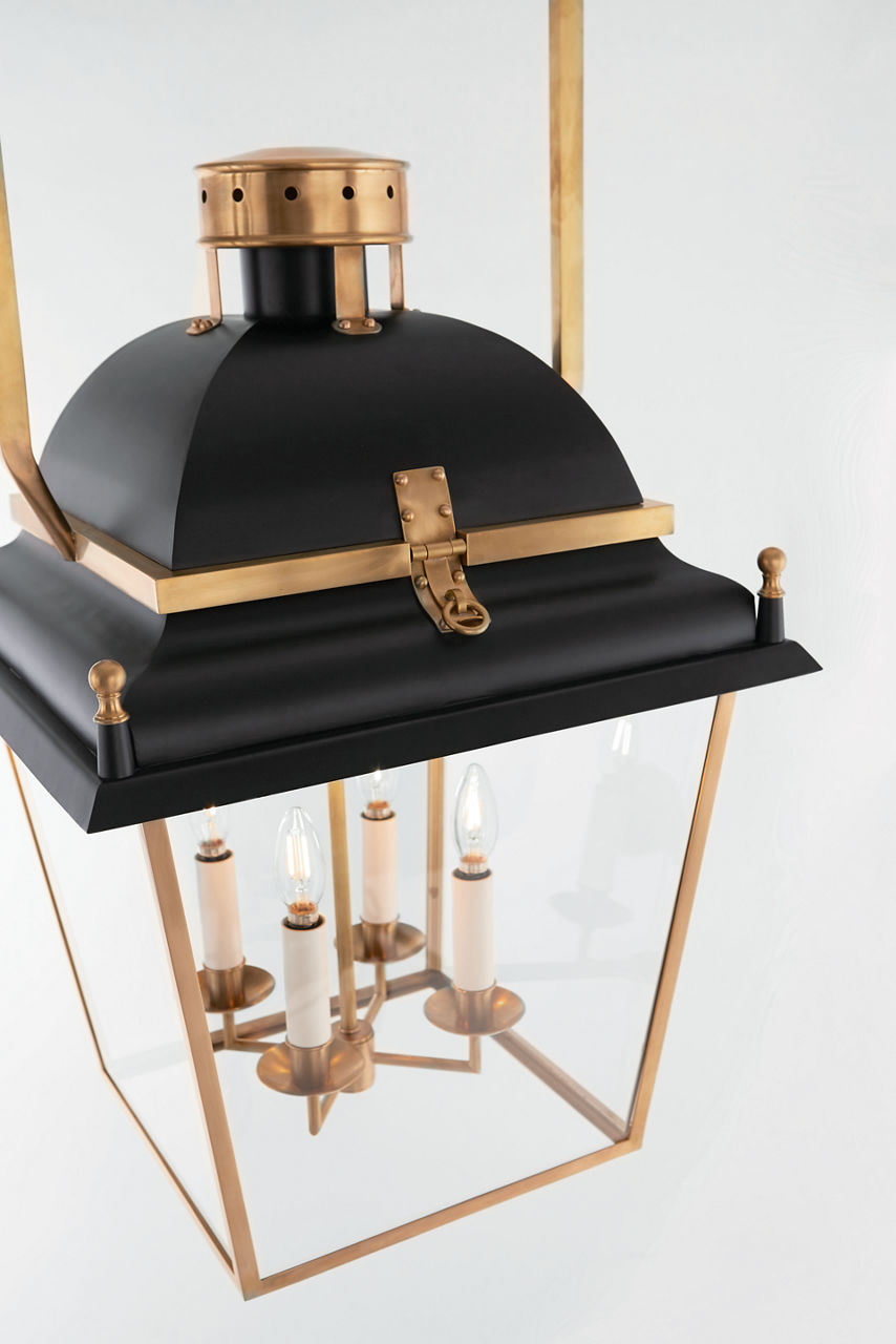 Coventry Medium Lantern | Matte Black and Antique-Burnished Brass | Clear Glass