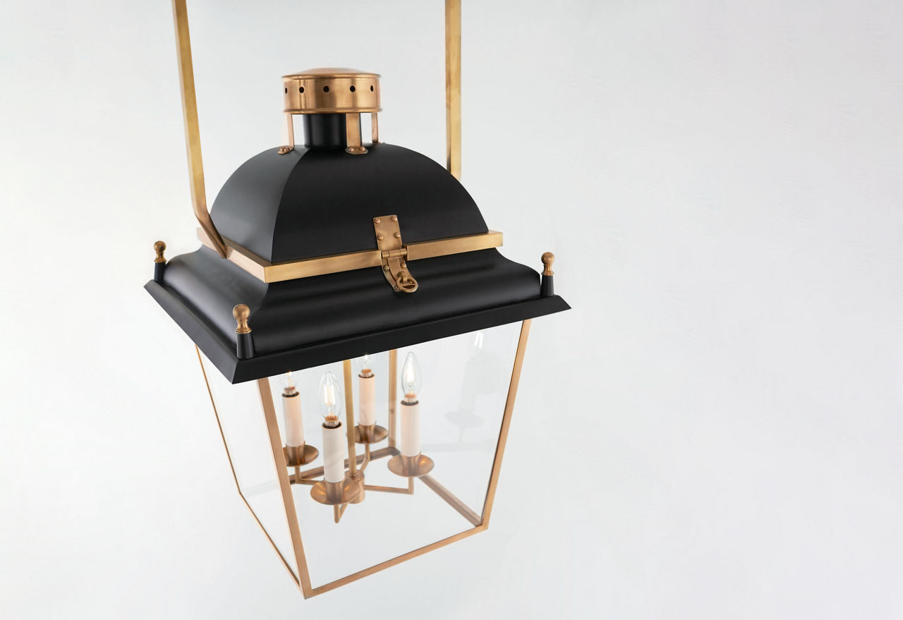 Coventry Medium Lantern | Matte Black and Antique-Burnished Brass | Clear Glass