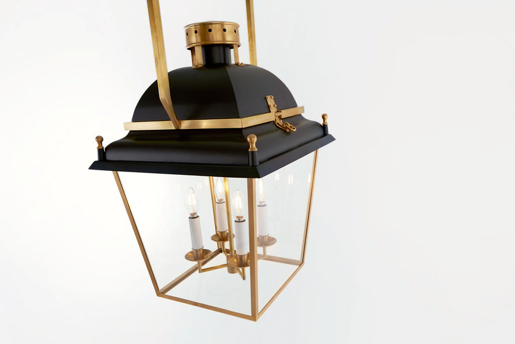 Coventry Medium Lantern | Matte Black and Antique-Burnished Brass | Clear Glass