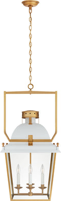 Coventry Medium Lantern | Matte White and Antique-Burnished Brass | Clear Glass