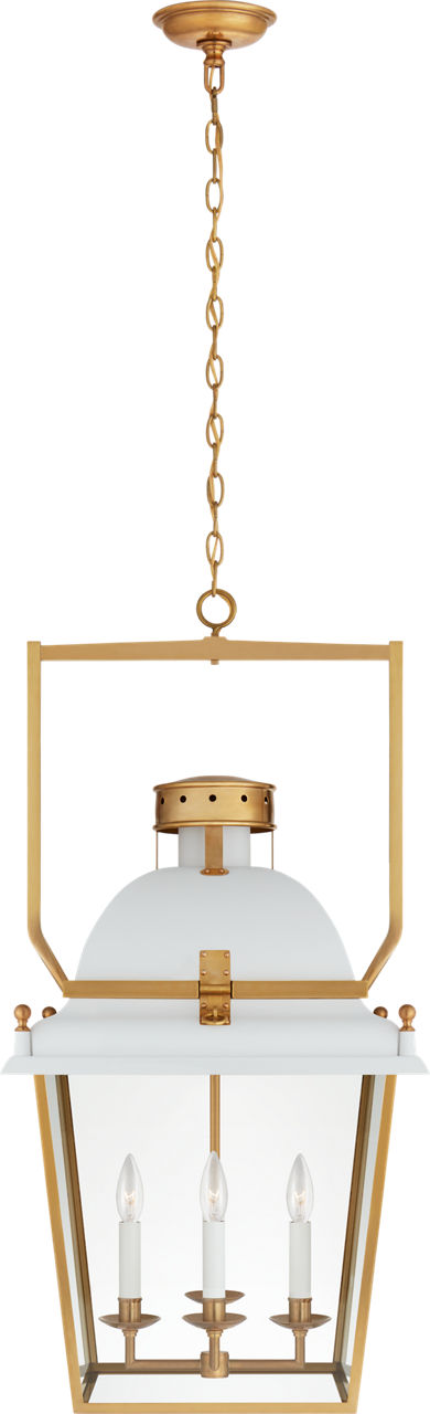 Coventry Medium Lantern | Matte White and Antique-Burnished Brass | Clear Glass