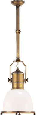 Country Industrial Small Pendant | Antique-Burnished Brass | White Glass Shade