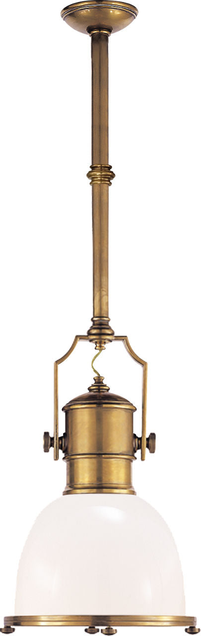 Country Industrial Small Pendant | Antique-Burnished Brass | White Glass Shade