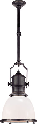 Country Industrial Small Pendant | Bronze | White Glass Shade