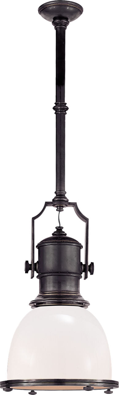 Country Industrial Small Pendant | Bronze | White Glass Shade