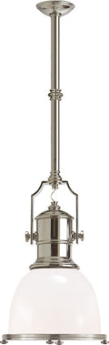 Country Industrial Small Pendant | Polished Nickel | White Glass Shade