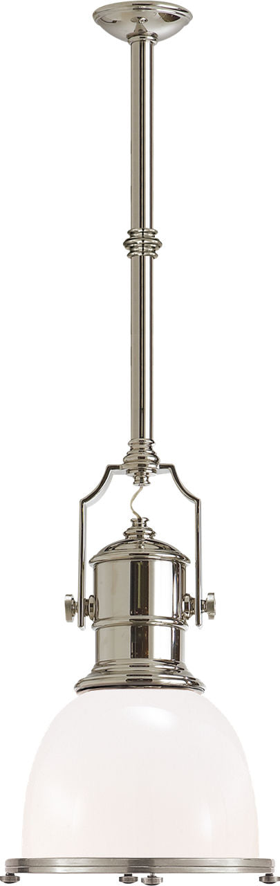 Country Industrial Small Pendant | Polished Nickel | White Glass Shade