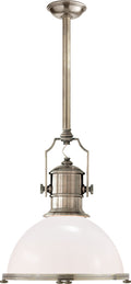 Country Industrial Large Pendant | Antique Nickel | White Glass Shade