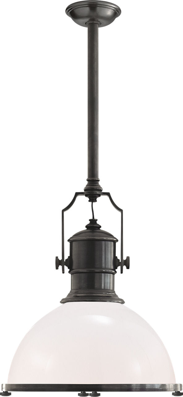 Country Industrial Large Pendant | Bronze | White Glass Shade