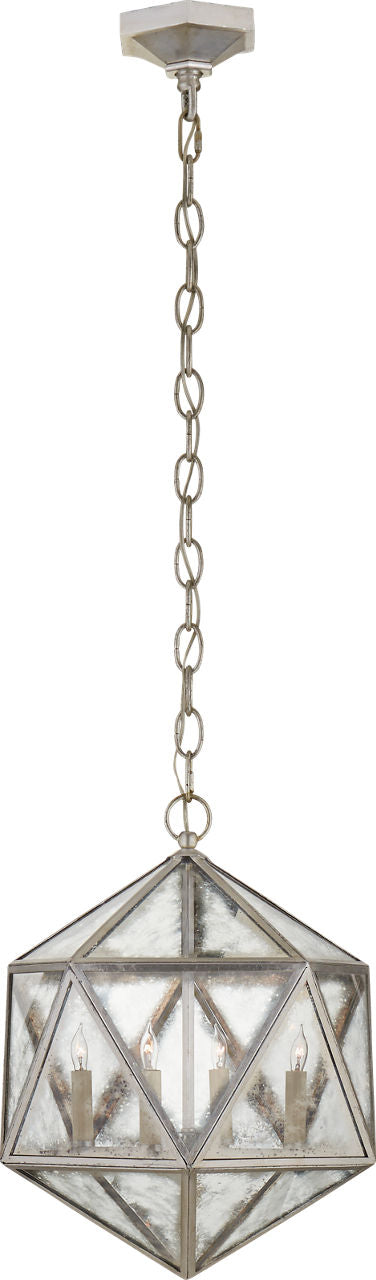 Zeno Medium 18 Facet Hedron Lantern | Burnished Silver Leaf | Antique Mirror