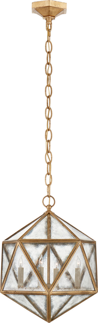 Zeno Medium 18 Facet Hedron Lantern | Gilded Iron | Antique Mirror