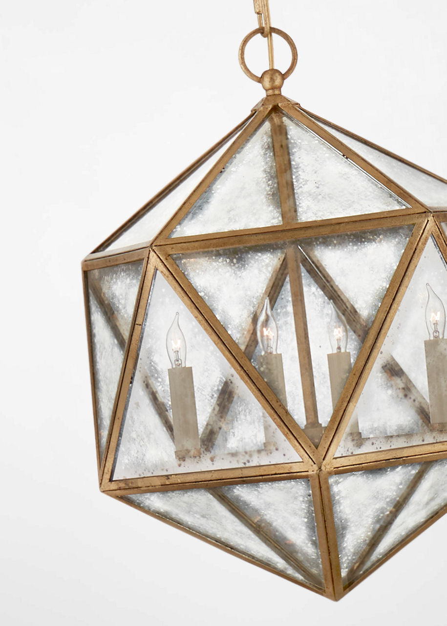Zeno Medium 18 Facet Hedron Lantern | Gilded Iron | Antique Mirror