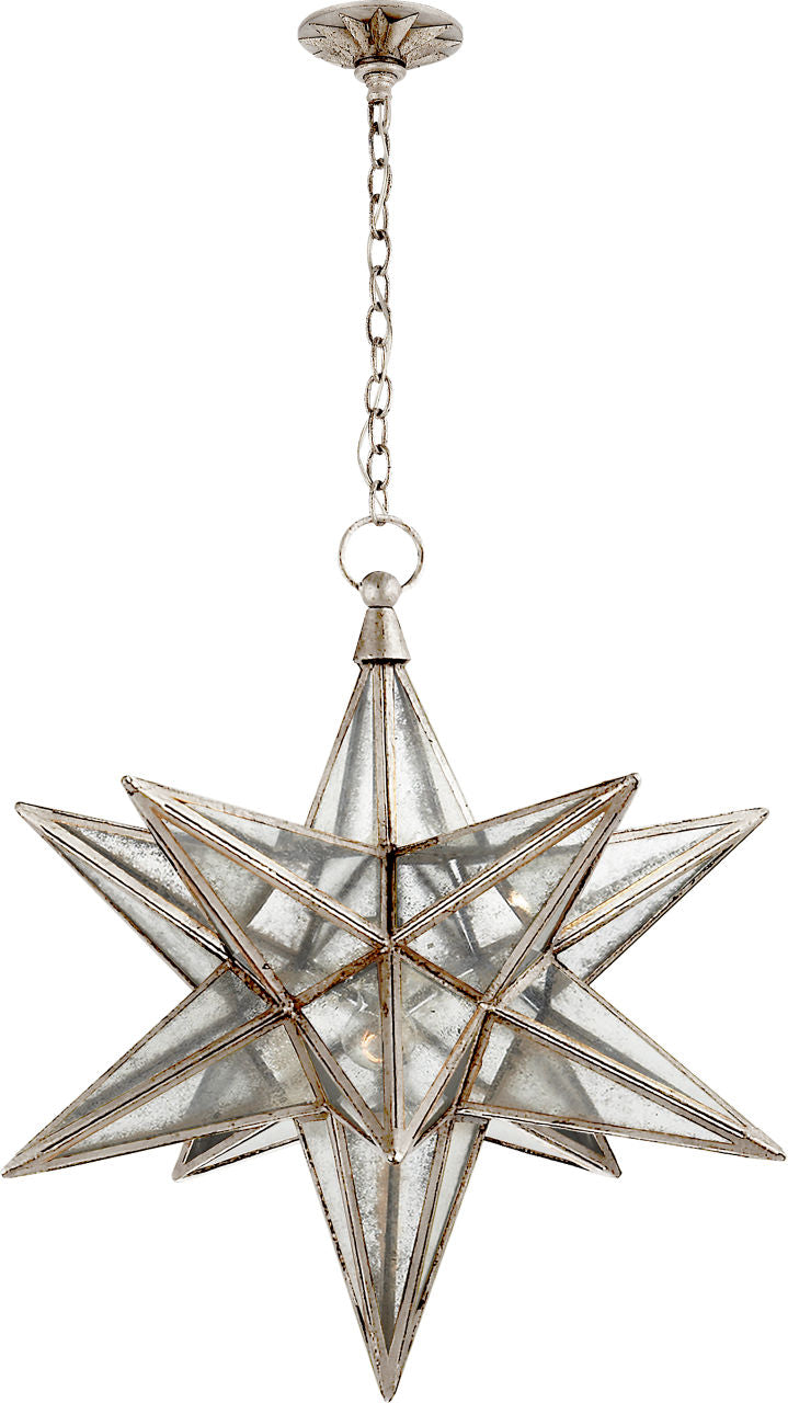 Moravian Large Star Lantern | Burnished Silver Leaf | Antique Mirror